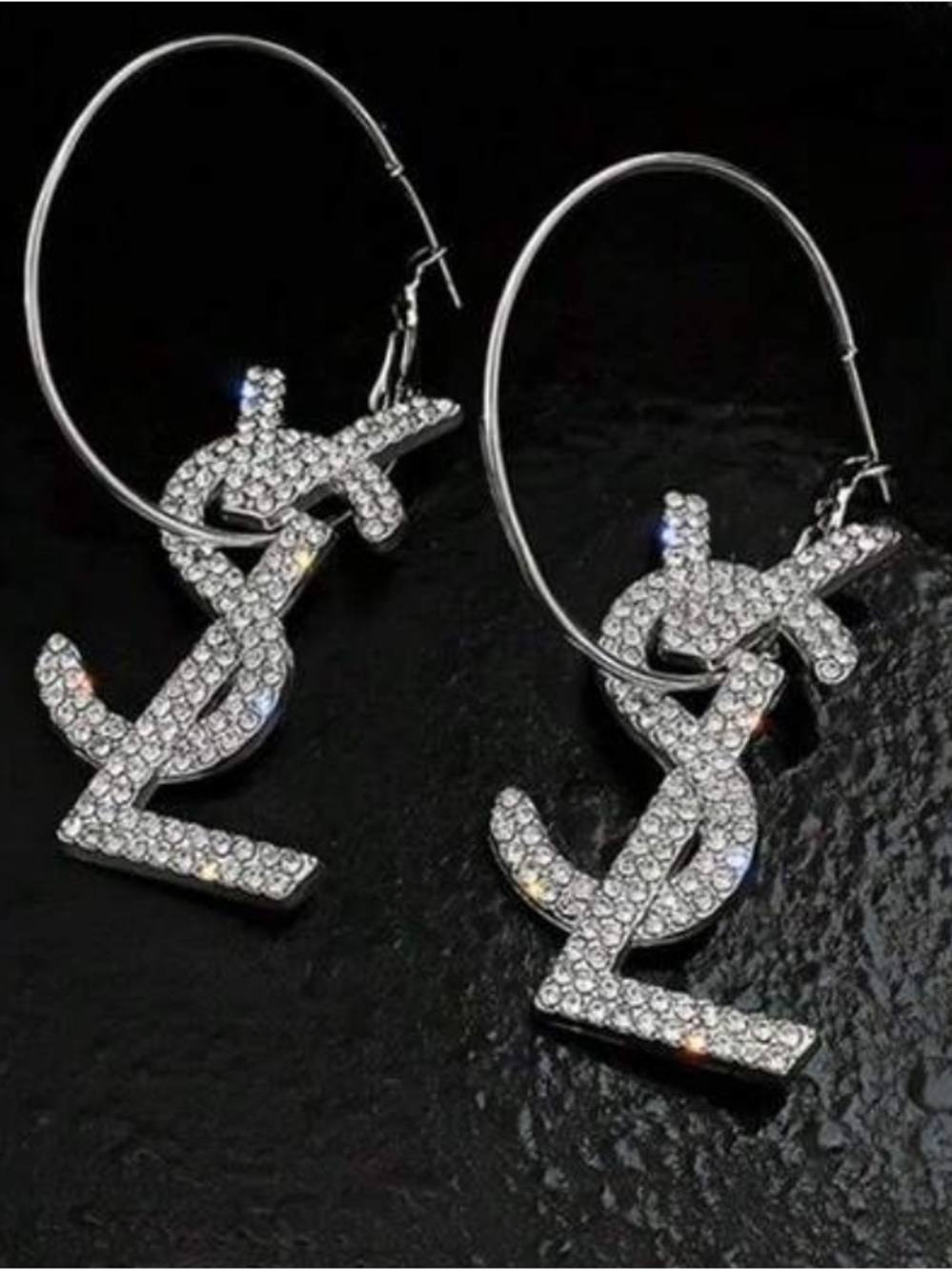 NWOT Embellished Logo Hoop Earrings